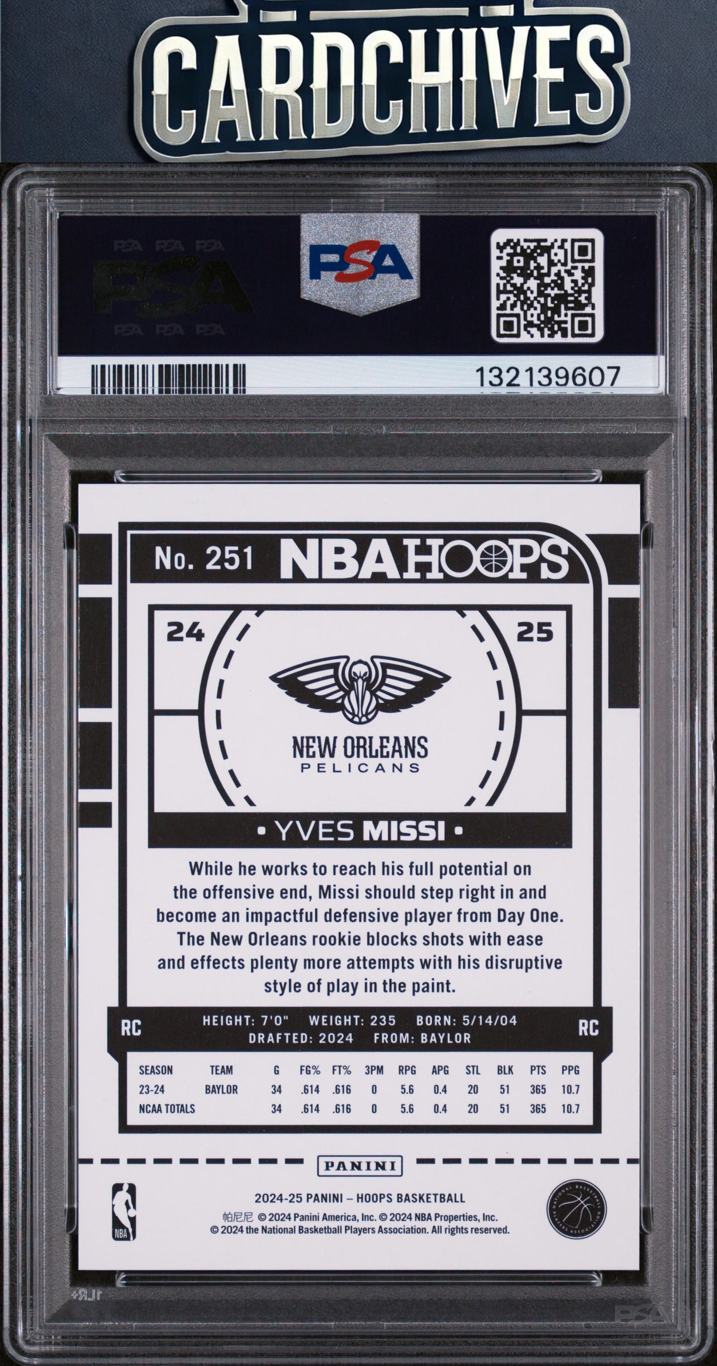 Yves Missi 2024-25 Hoops #251 Purple Explosion #/110 PSA 10 GEM MT