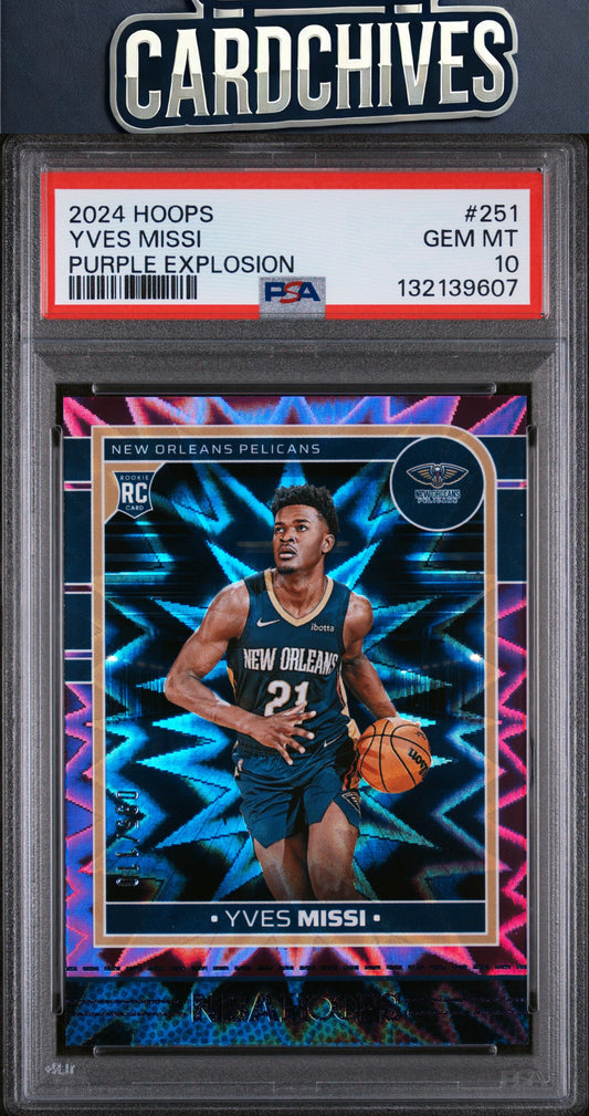 Yves Missi 2024-25 Hoops #251 Purple Explosion #/110 PSA 10 GEM MT