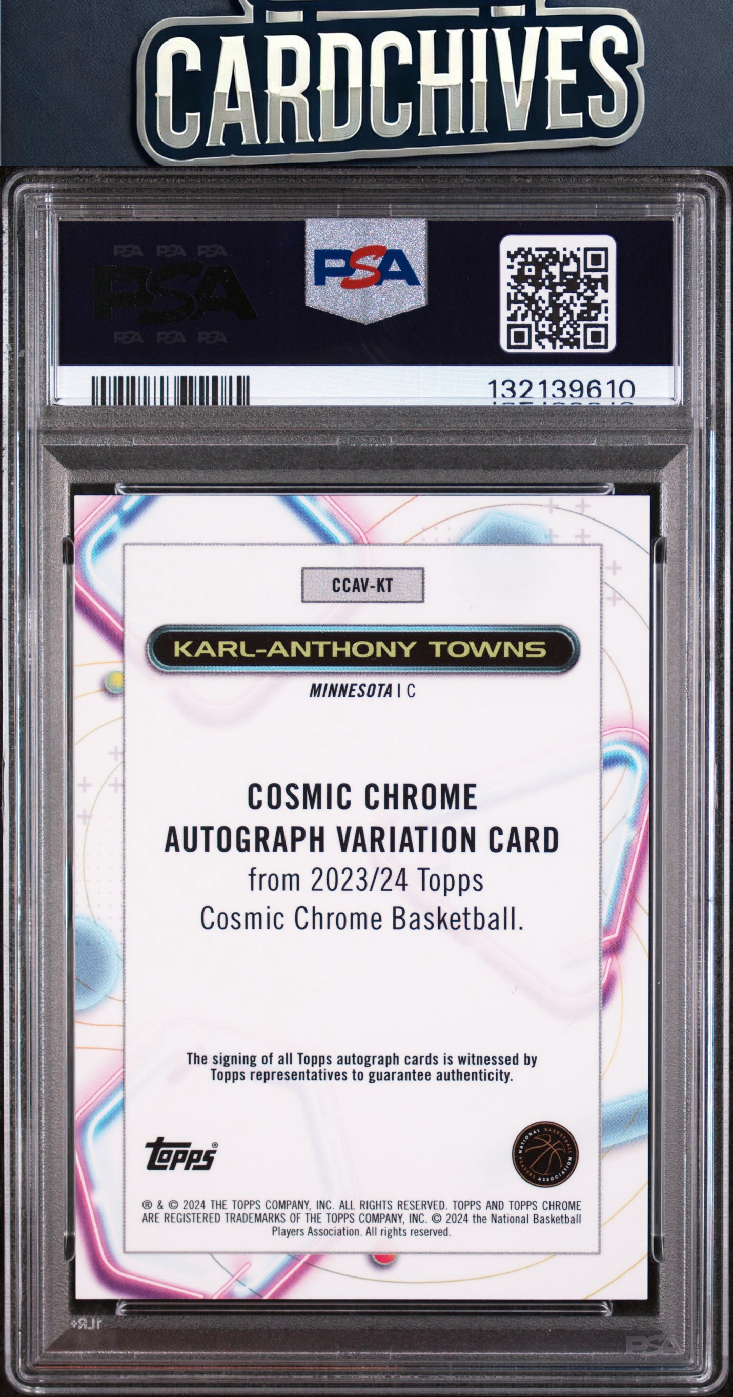Karl-Anthony Towns 2023-24 Topps Cosmic #CCAV-KT Orange Autograph /25 PSA 10