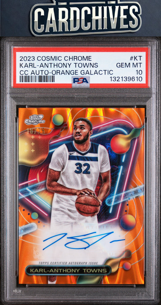 Karl-Anthony Towns 2023-24 Topps Cosmic #CCAV-KT Orange Autograph /25 PSA 10