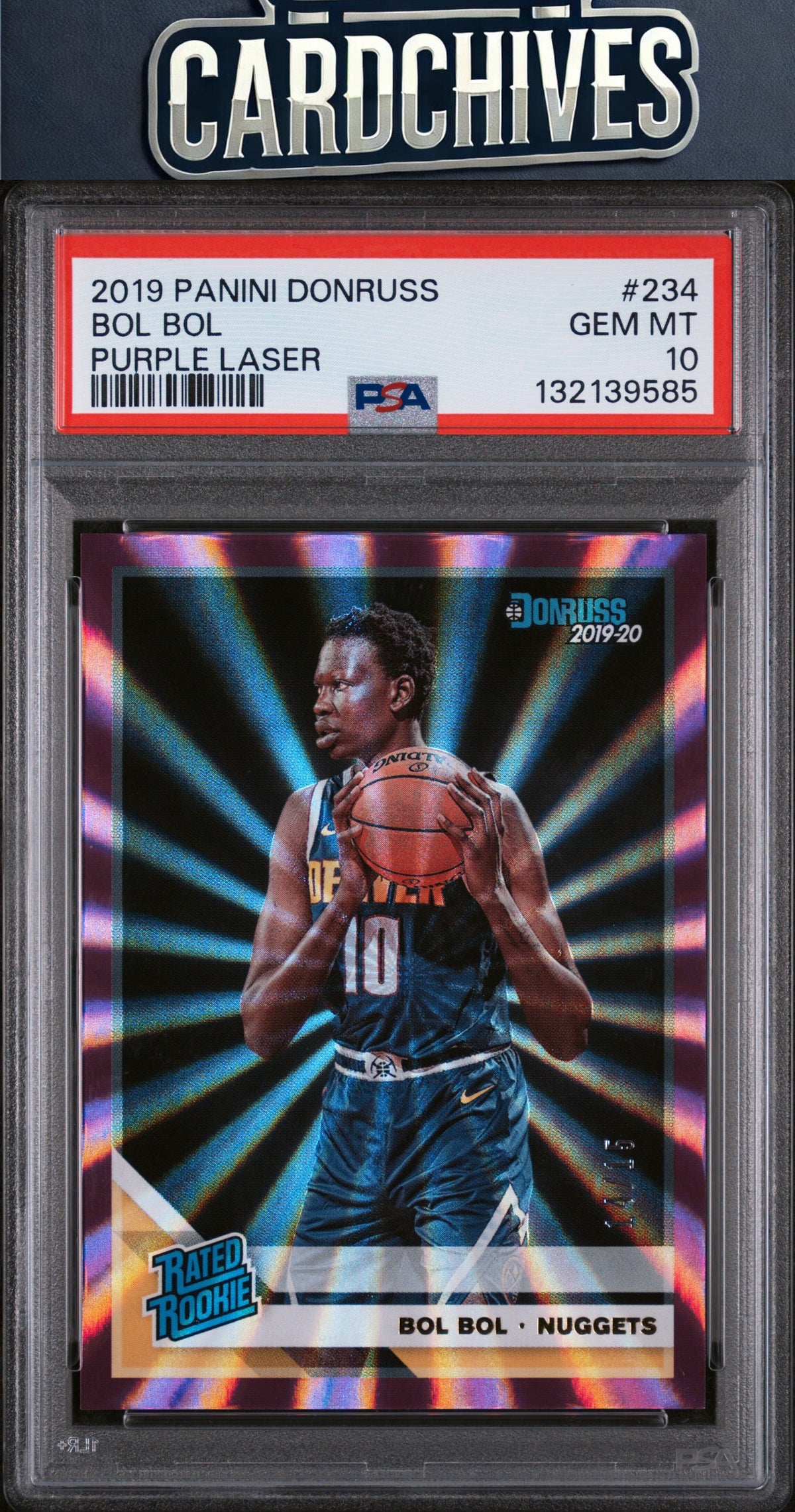 Bol Bol 2019-20 Donruss #234 Holo Purple Laser #/15 PSA 10 GEM MT