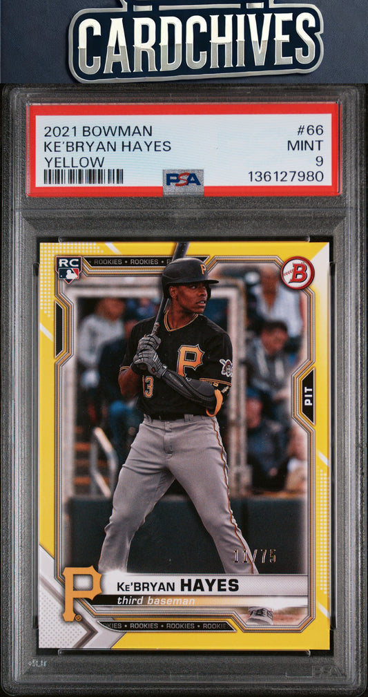 Ke'Bryan Hayes 2021 Bowman #66 Yellow #/75 PSA 9 MINT