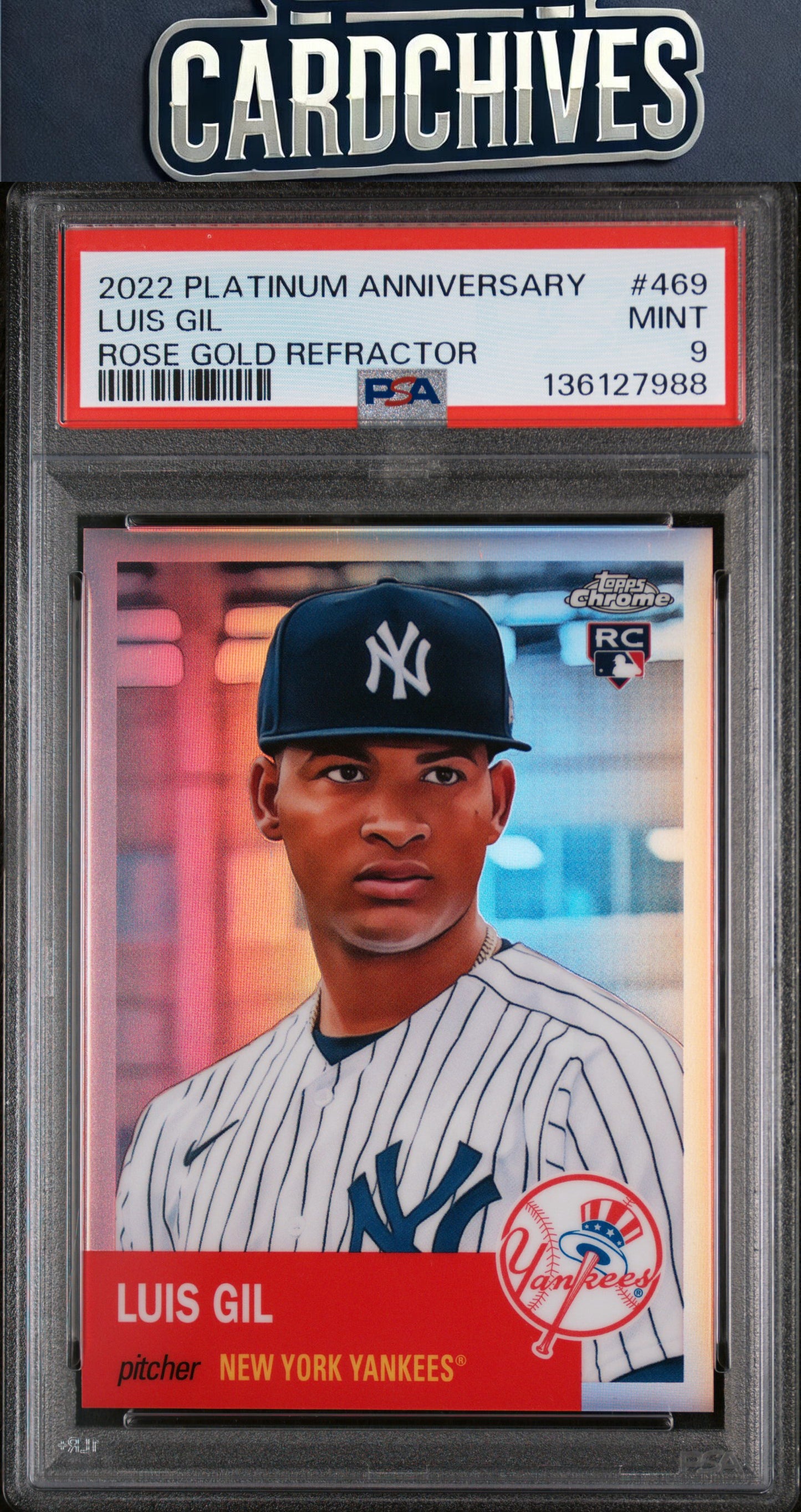 Luis Gil 2022 Topps Chrome Platinum Anni #469 Rose Gold Refractor #/75 PSA 9