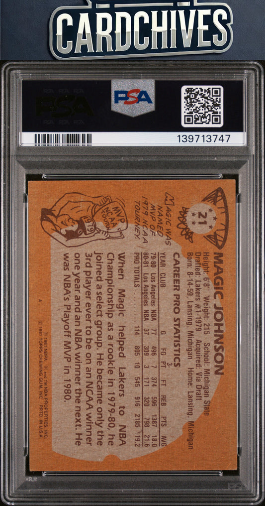 Magic Johnson 1981-82 Topps #21 PSA 6 EX-MT