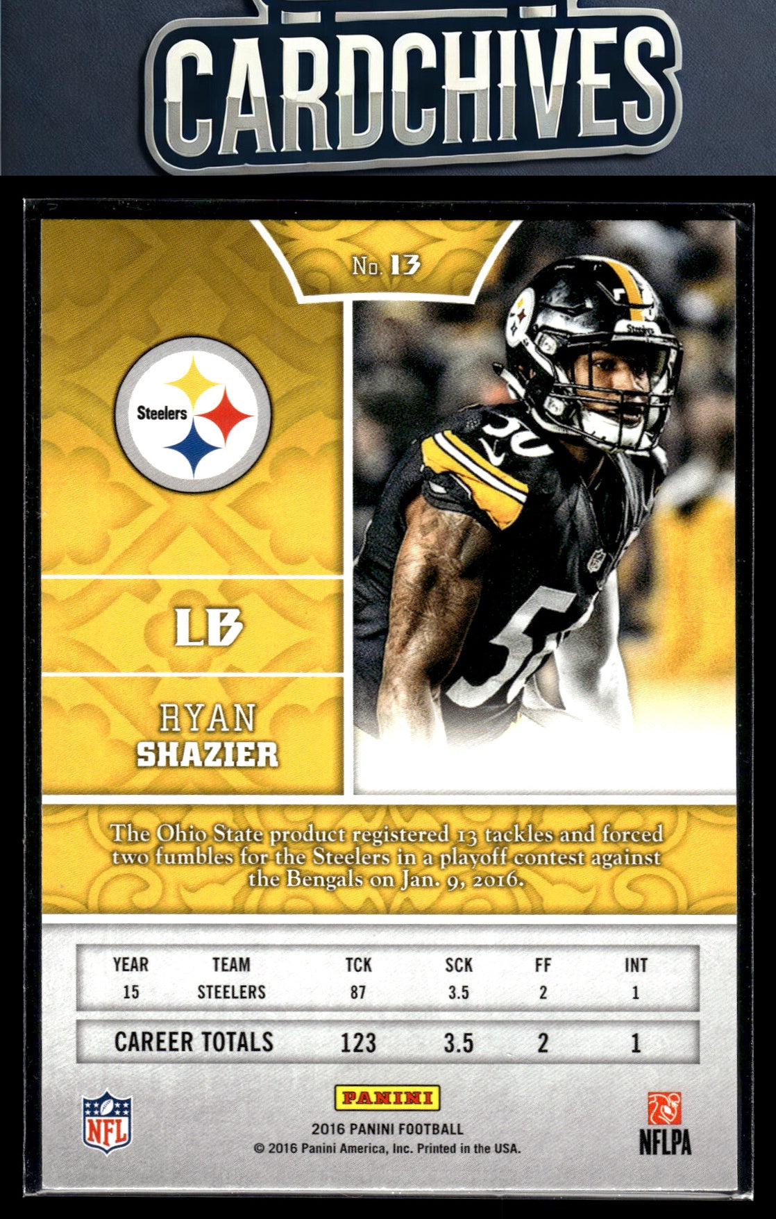 Ryan Shazier 2016 Panini #13 Chainmail Armor