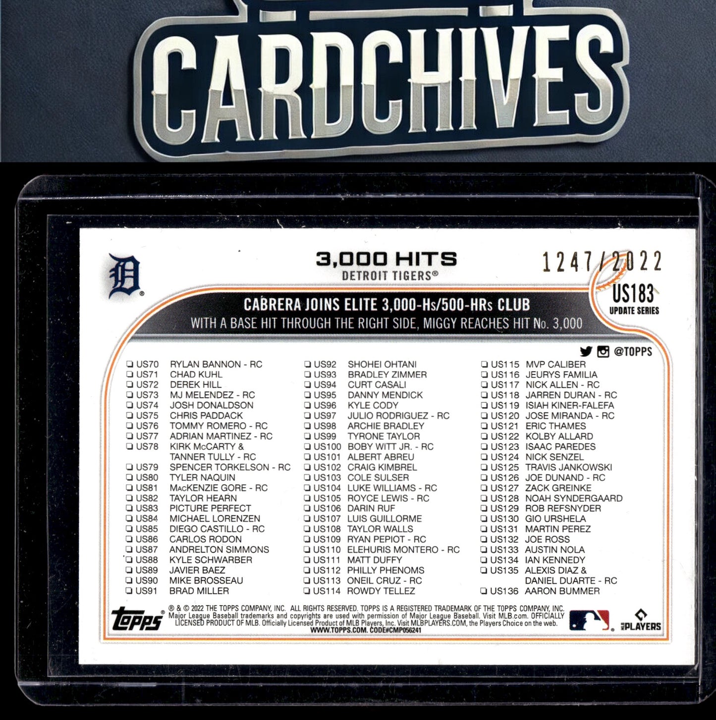3000 Hits 2022 Topps Update #US183 Gold #/2022 SN