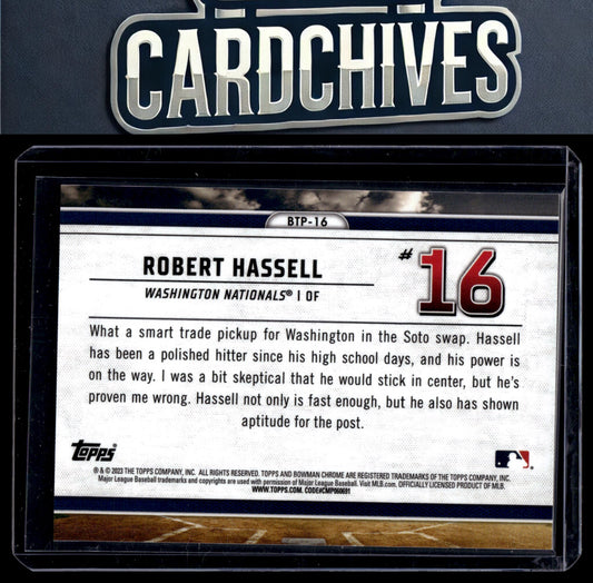 Robert Hassell 2023 Bowman #BTP-16 Scouts Top 100 Atomic #/150 SN