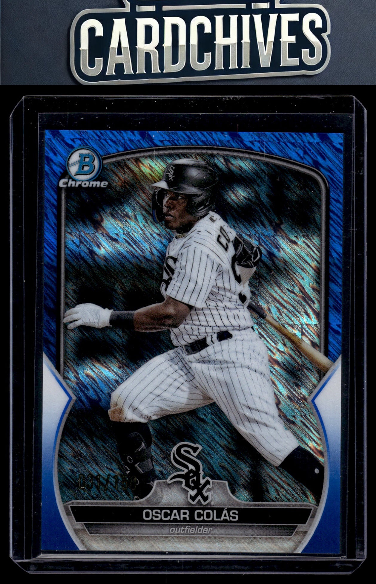 Oscar Colás 2023 Bowman #BCP-13 Chrome Prospects Blue Shimmer #/150