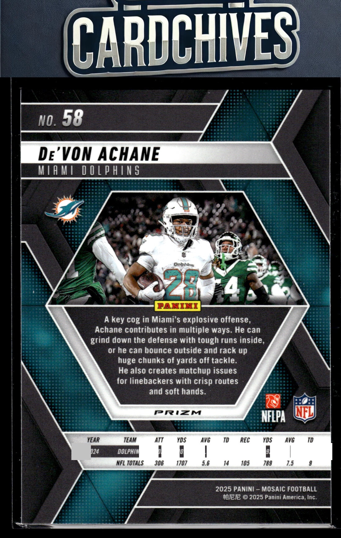 De'Von Achane 2025 Panini Mosaic #58 Mosaic