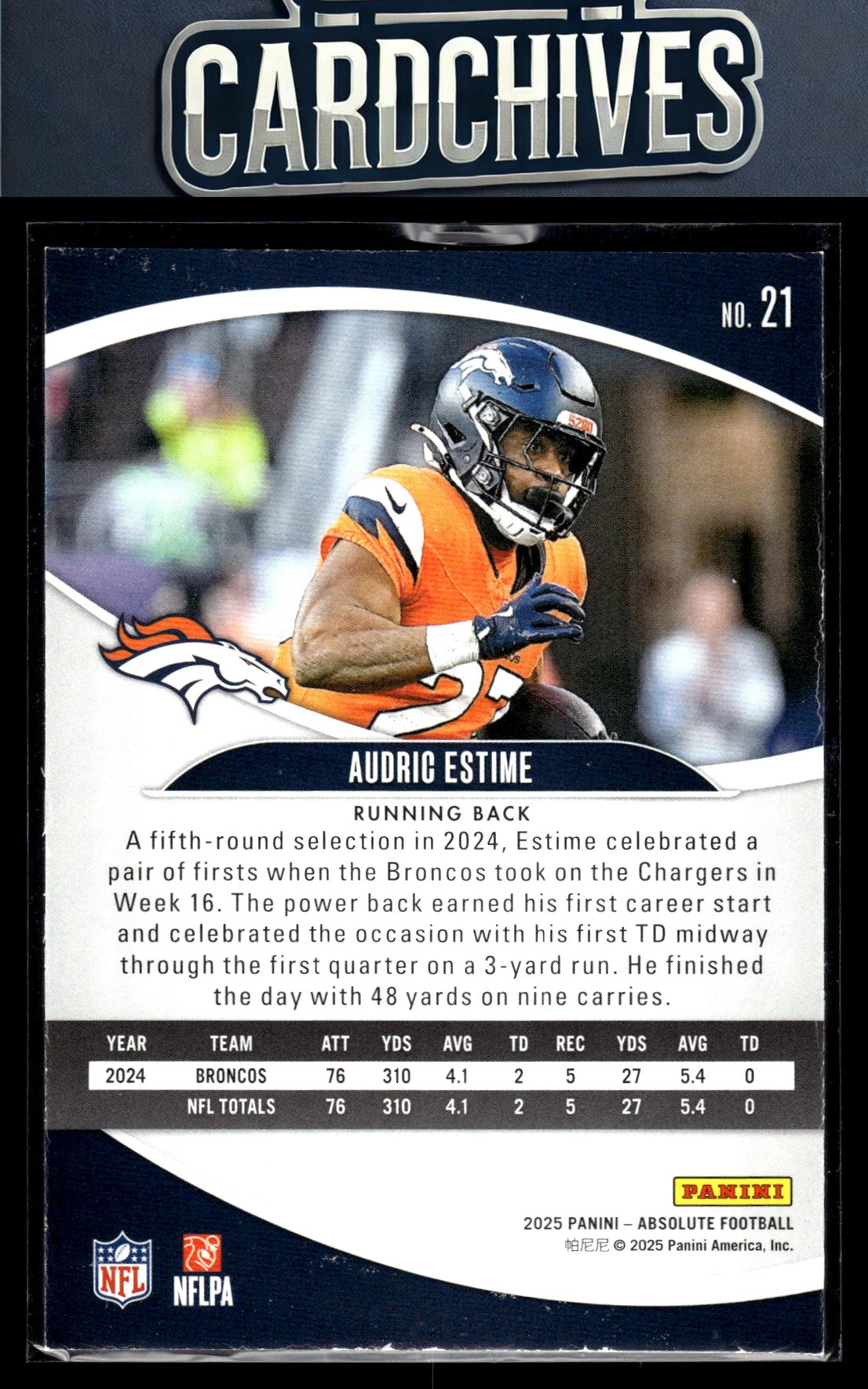 Audric Estime 2025 Panini Absolute #21 Retail