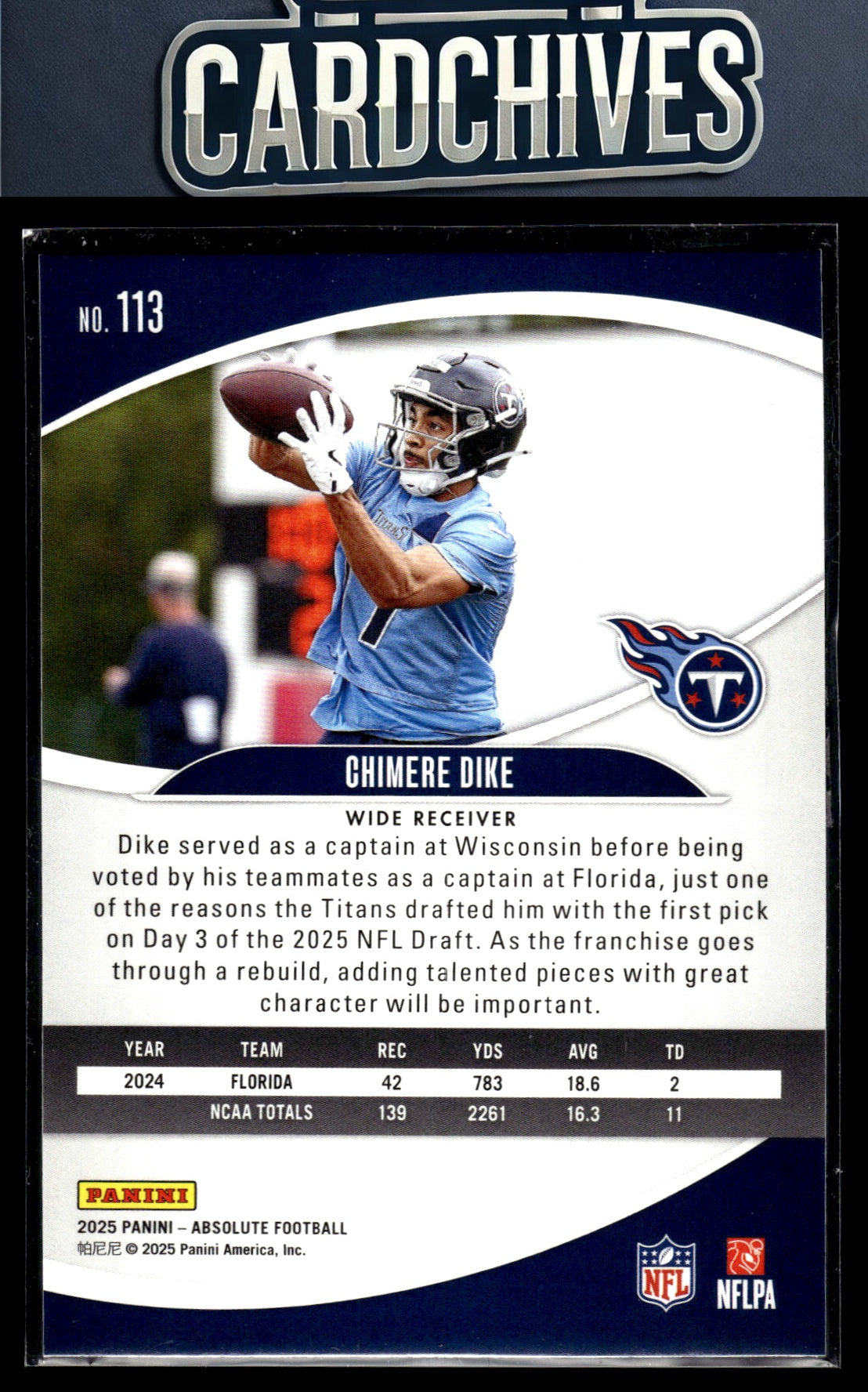 Chimere Dike 2025 Panini Absolute #113 Black Rookie RC