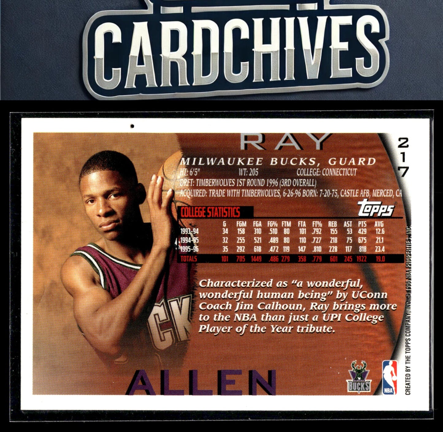 Ray Allen 1996-97 Topps #217 Rookie RC