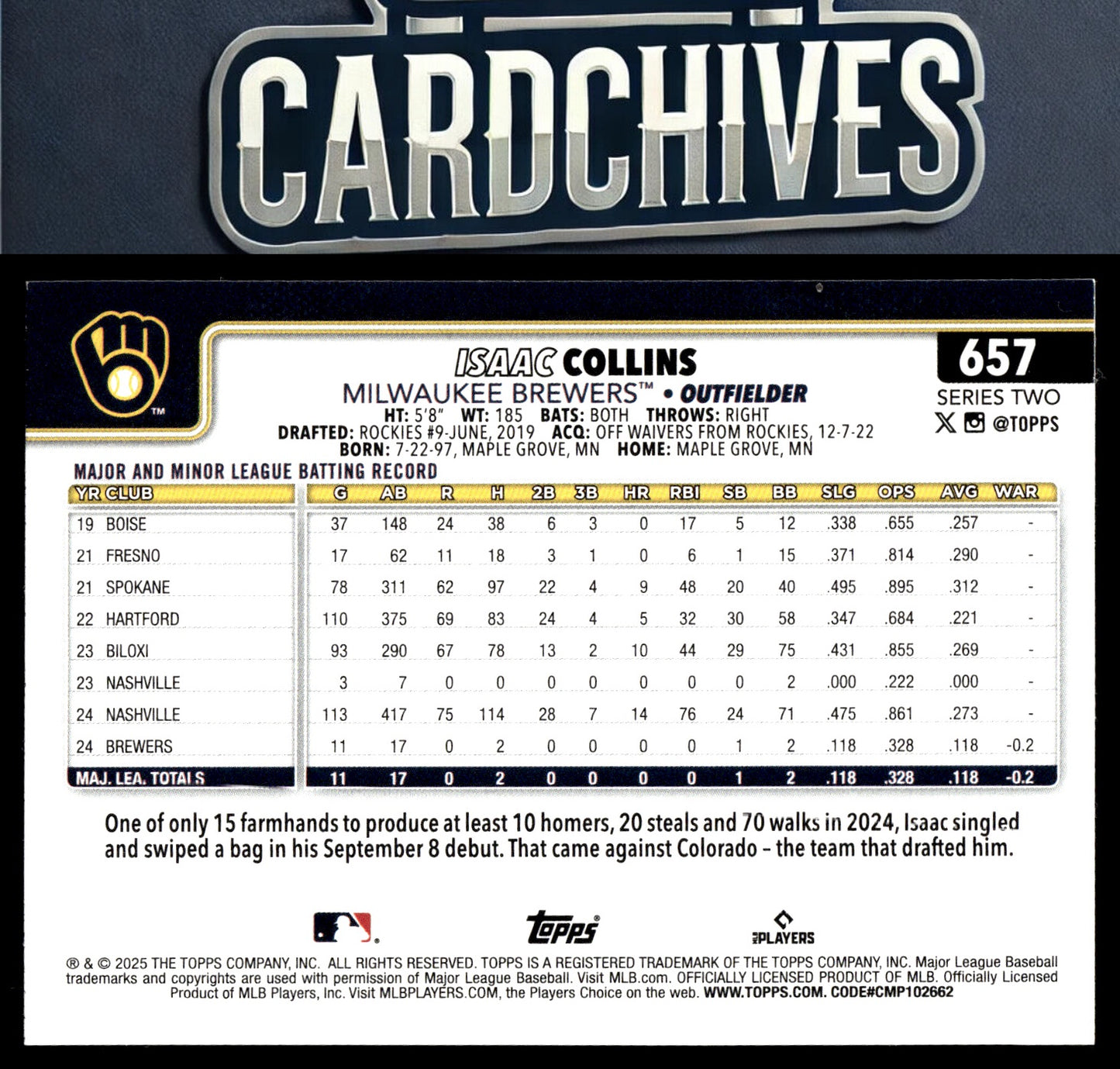 Isaac Collins 2025 Topps #657 Diamante Foil Rookie RC