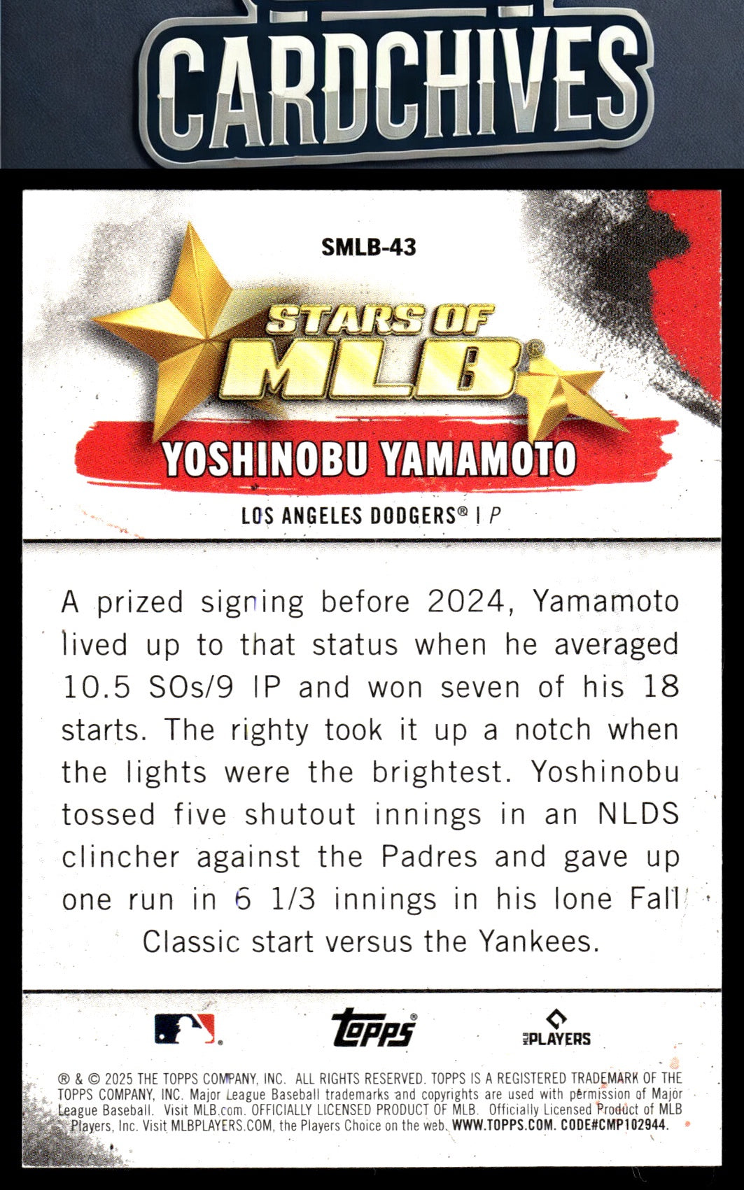 Yoshinobu Yamamoto 2025 Topps #SMLB-43 Stars of MLB