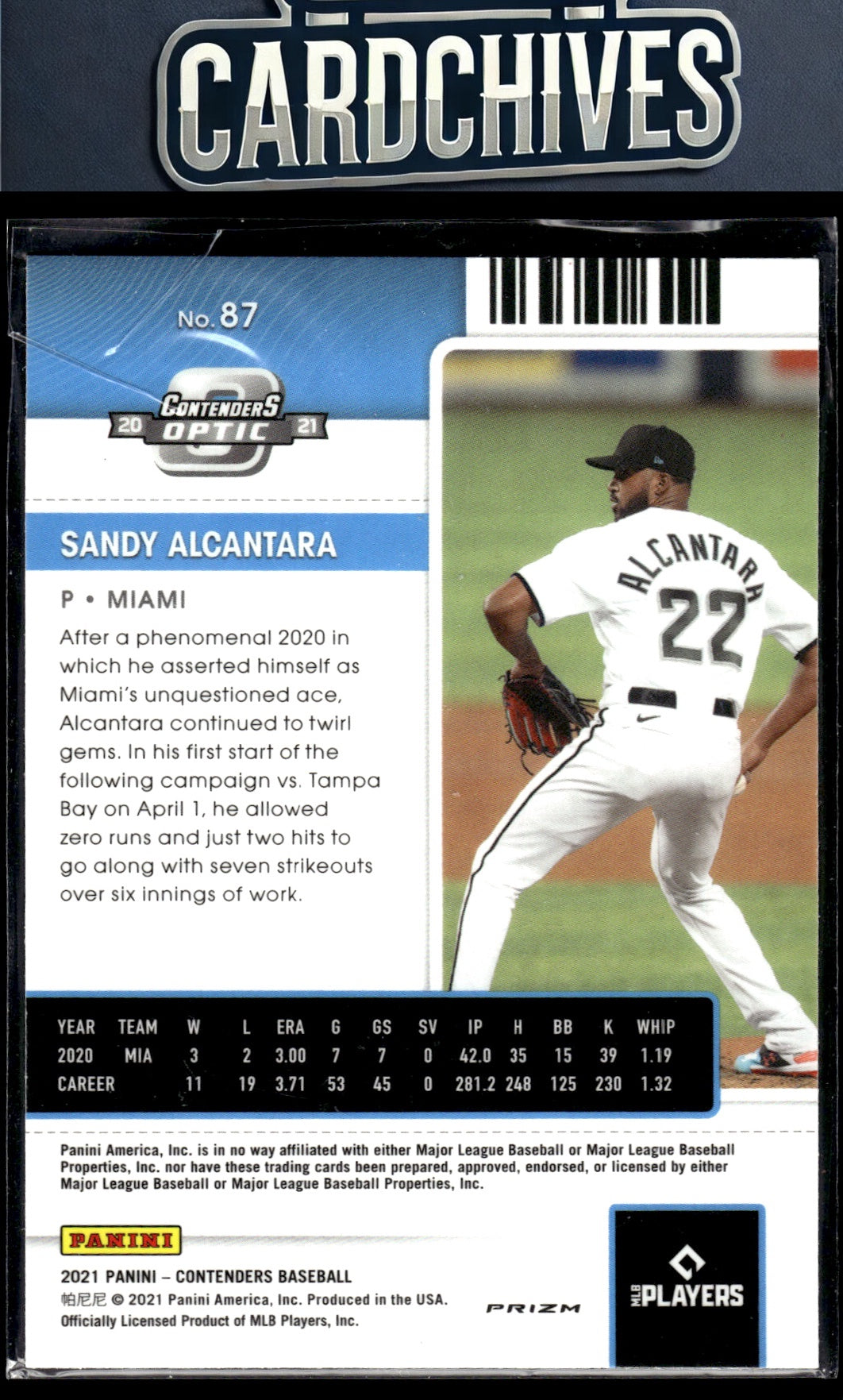 Sandy Alcantara 2021 Panini Contenders #87 Optic Red Wave