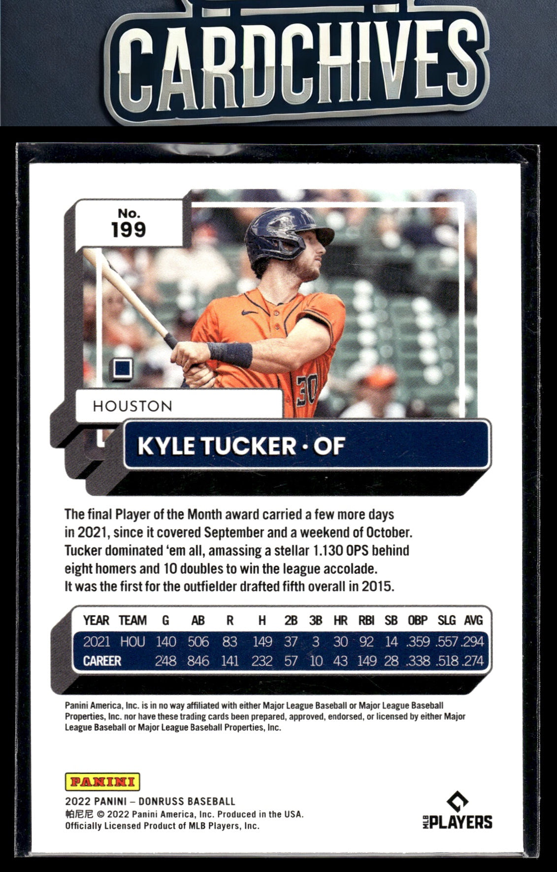 Kyle Tucker 2022 Donruss #199 Holo Blue