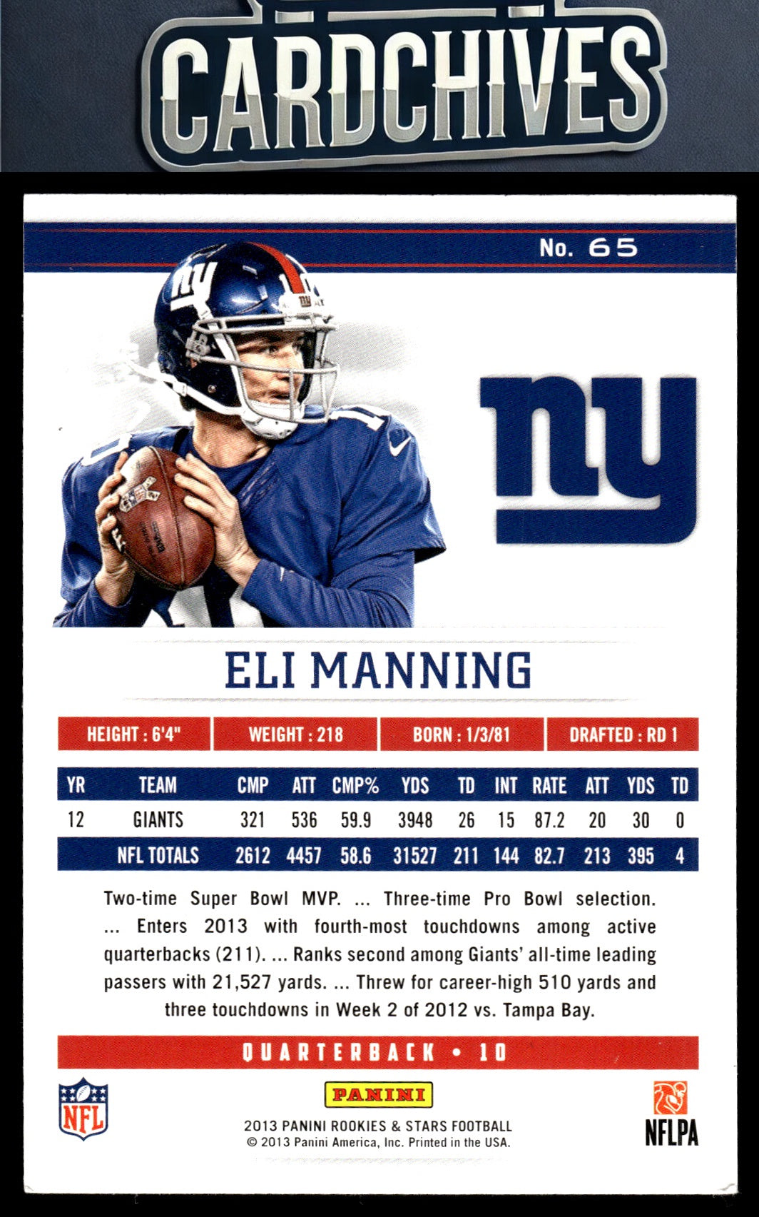Eli Manning 2013 Panini Rookies & Stars #65