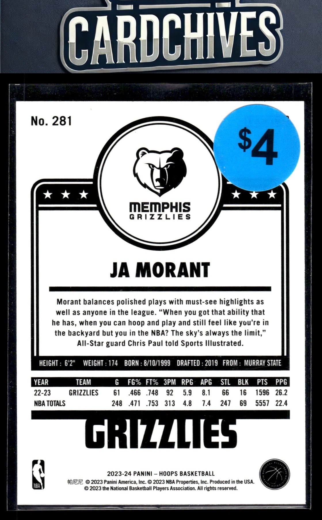 Ja Morant 2023-24 Hoops #281 Blue