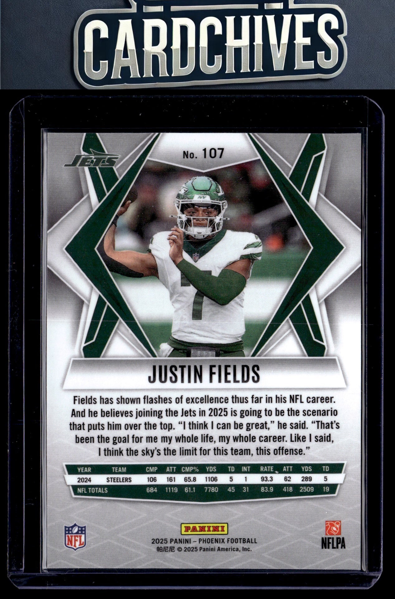 Justin Fields 2025 Panini Phoenix #107 Silver Pandora Prizm