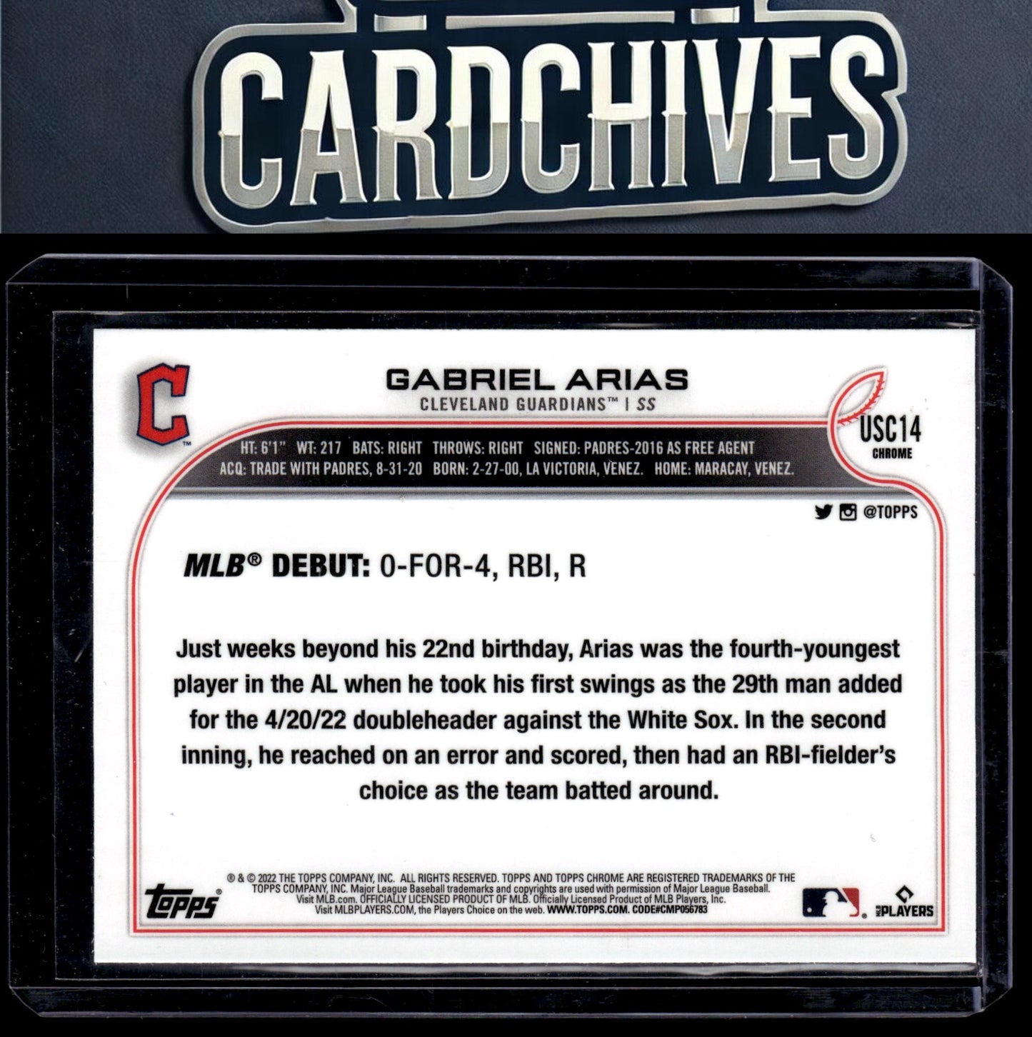 Gabriel Arias 2022 Topps Chrome Update #USC14 Purple Refractor