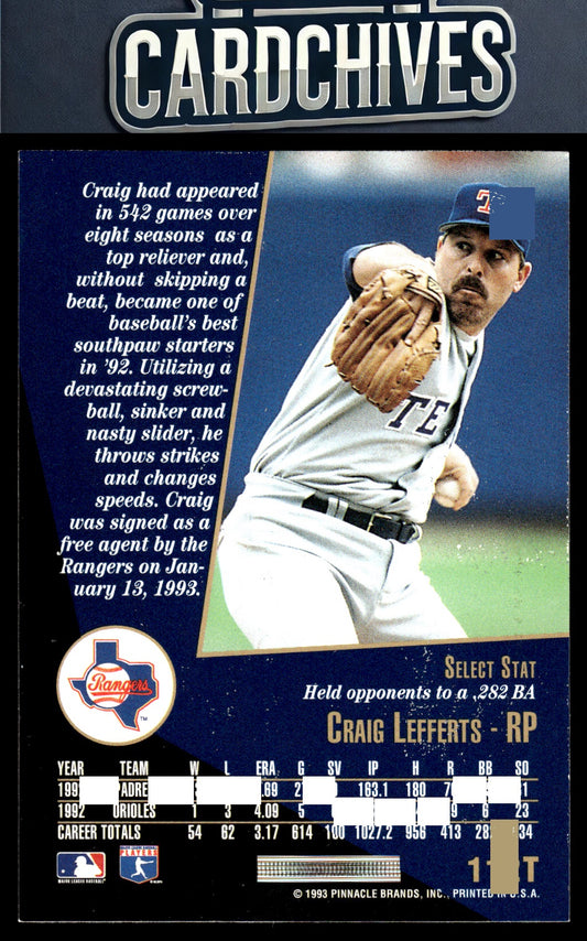 Craig Lefferts 1993 Select Rookie & Traded #112T