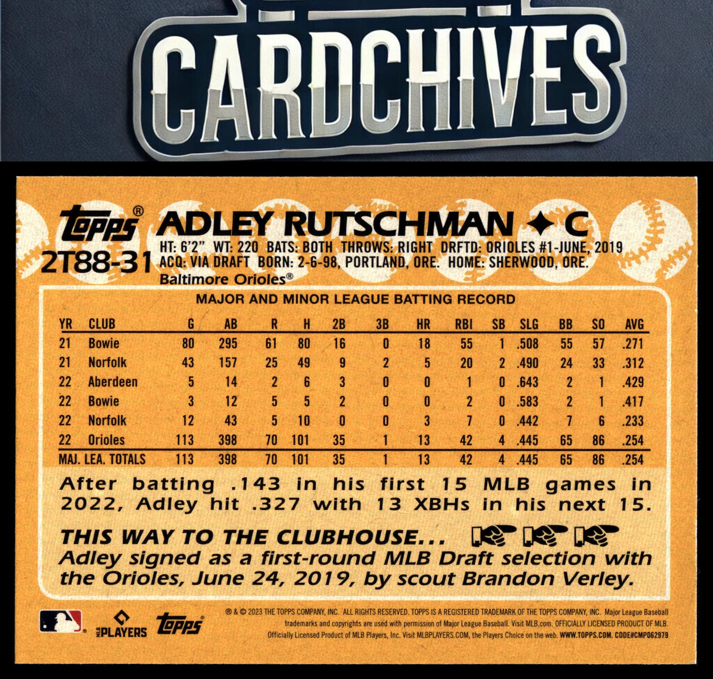 Adley Rutschman 2023 Topps #2T88-31 1988 Topps Baseball 35th (Series Two)