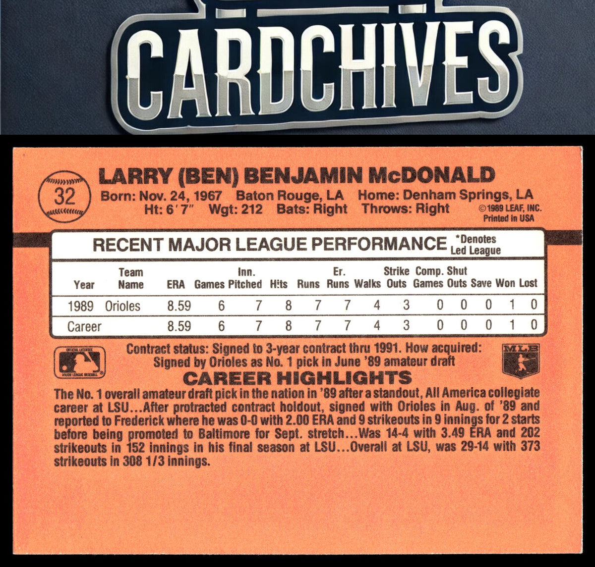 Ben McDonald 1990 Donruss #32 RC