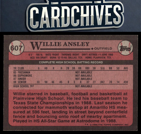 Willie Ansley 1989 Topps #607 Rookie RC