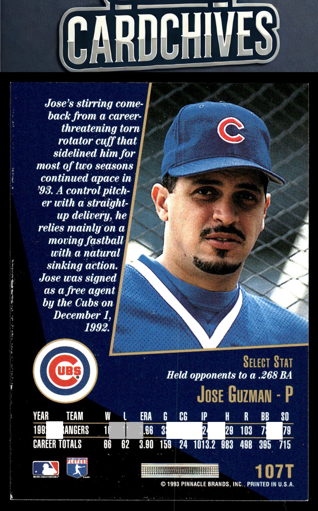 Jose Guzman 1993 Select Rookie & Traded #107T