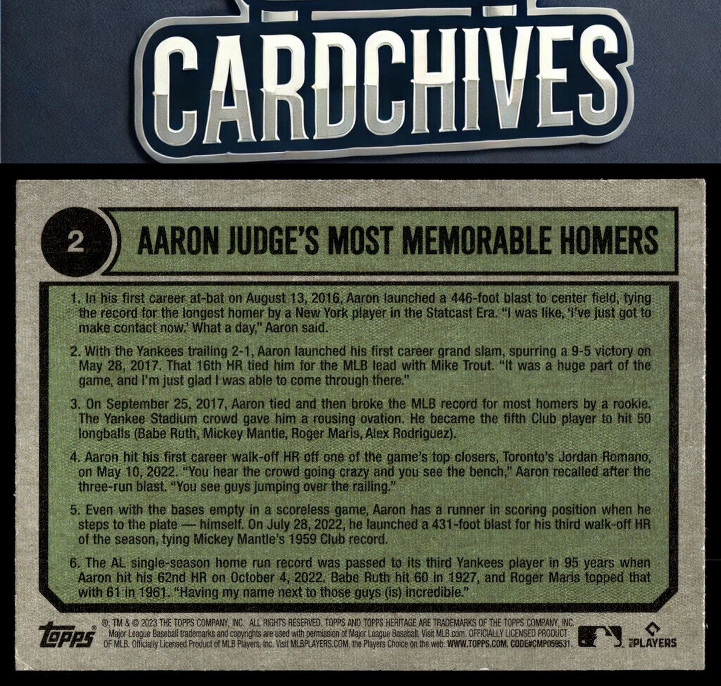 Aaron Judge 2023 Topps Heritage #2