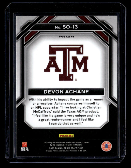 De'Von Achane 2023 Panini Prizm Draft Picks #SO-13 Student Orientation Gold Ice