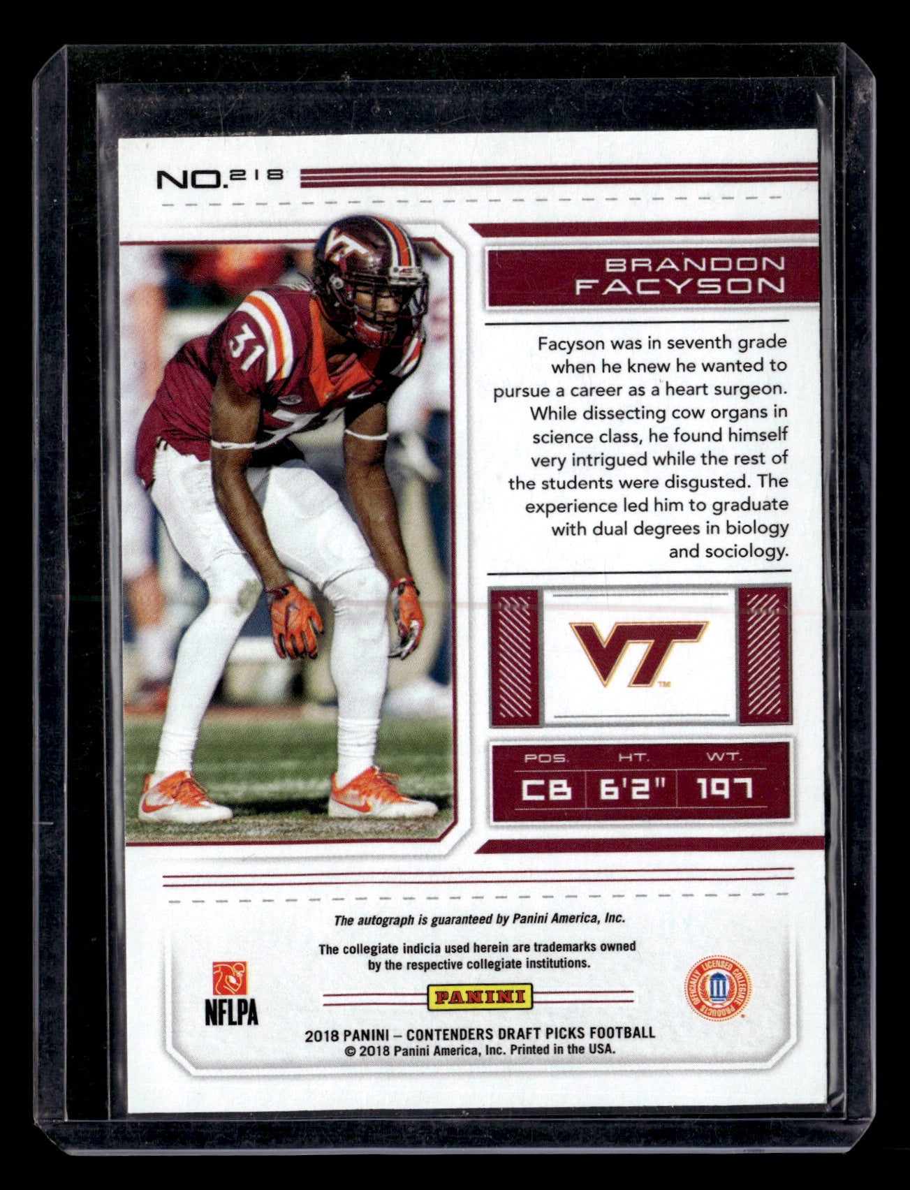 Brandon Facyson 2018 Panini Contenders Draft Picks #218 Auto