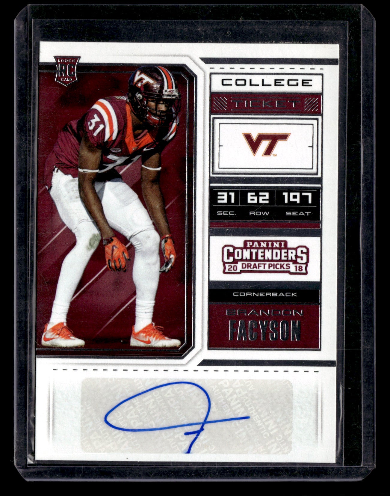 Brandon Facyson 2018 Panini Contenders Draft Picks #218 Auto