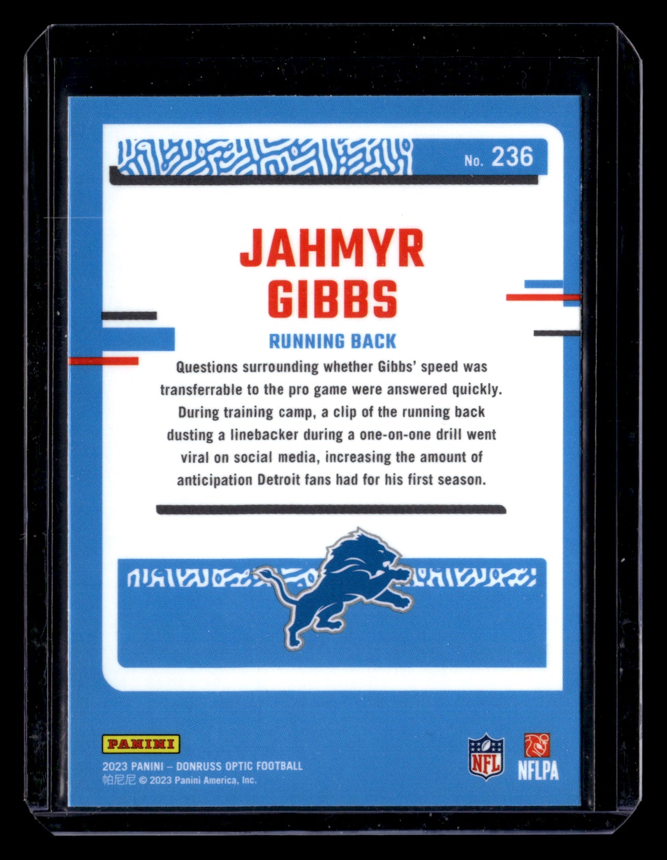 Jahmyr Gibbs 2023 Donruss Optic #236 Rookie