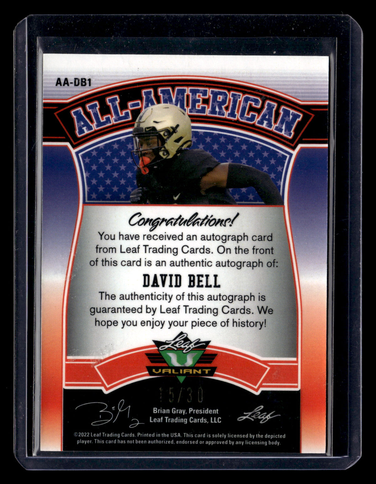 David Bell 2022 Valiant #AA-DB1 All-American Autographs Green Crystal #/30 SN
