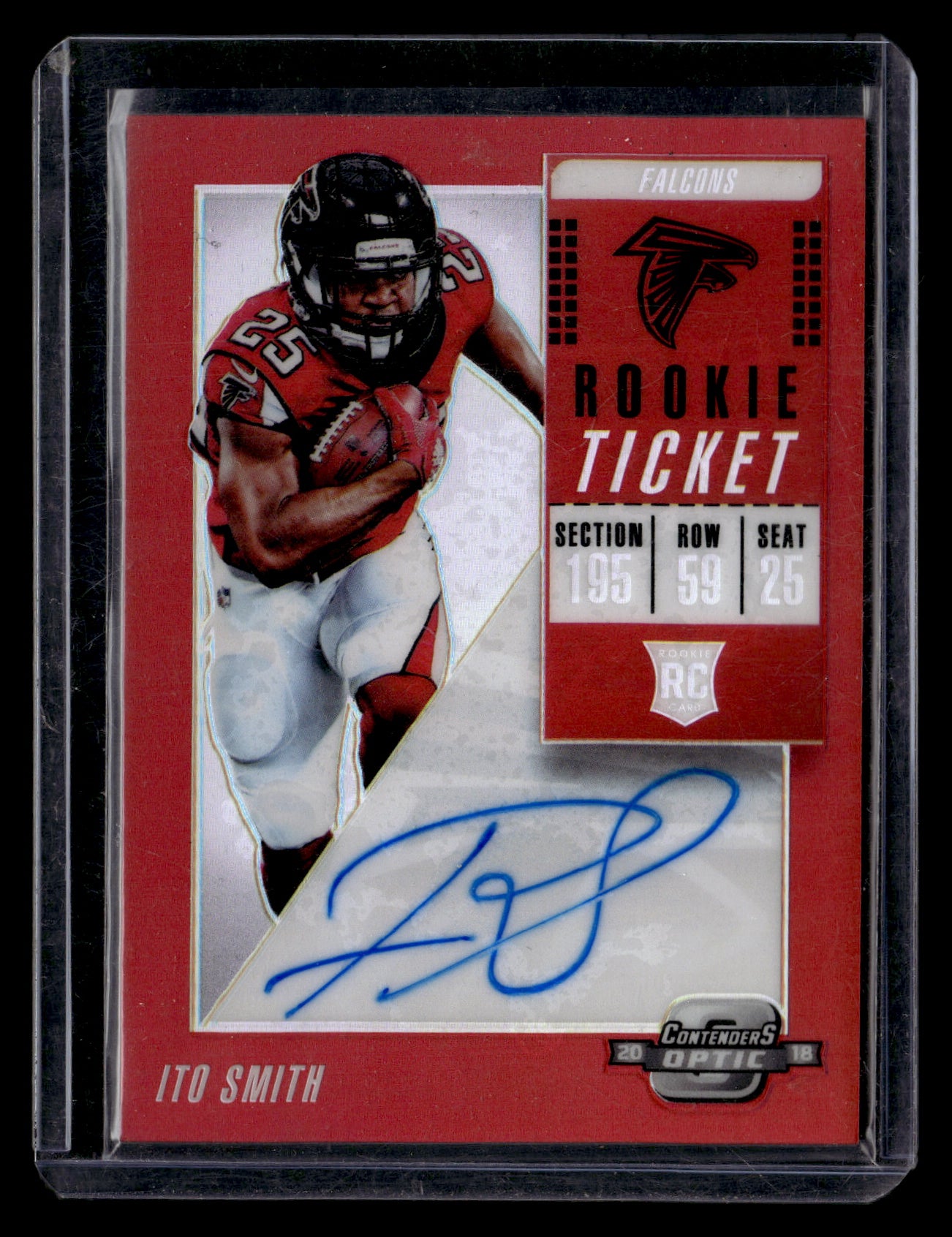 Ito Smith 2018 Panini Contenders Optic #133 Red #/199 Rookie Auto SN,RC,AU