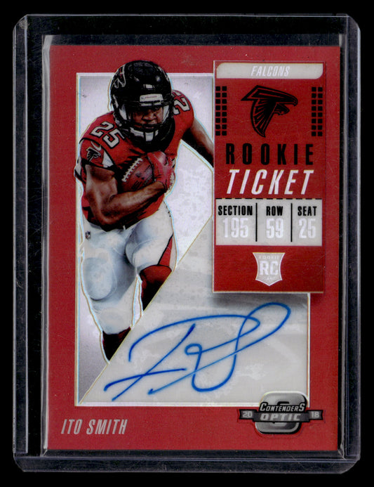 Ito Smith 2018 Panini Contenders Optic #133 Red #/199 Rookie Auto SN,RC,AU