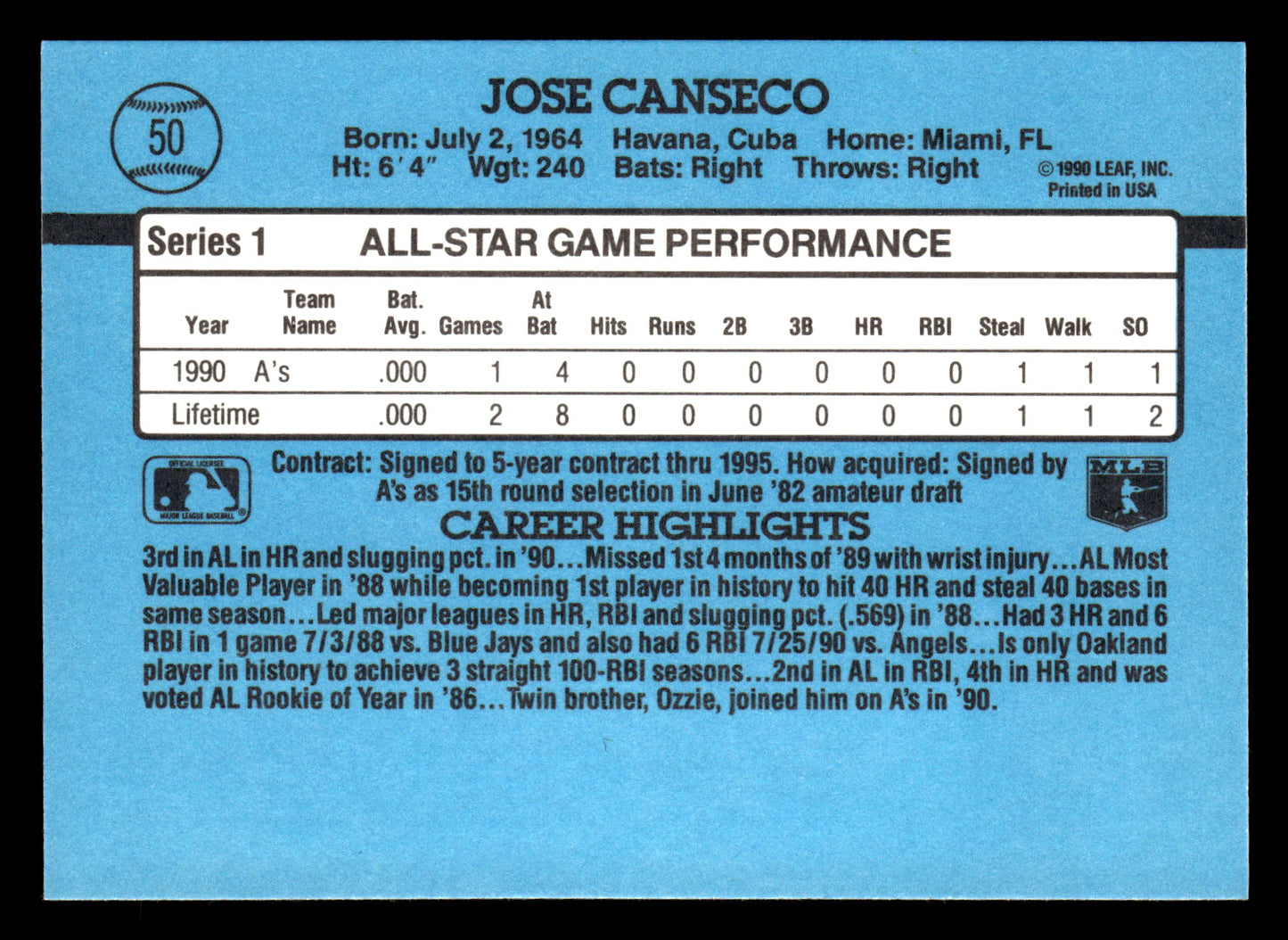 Jose Canseco 1991 Donruss #50