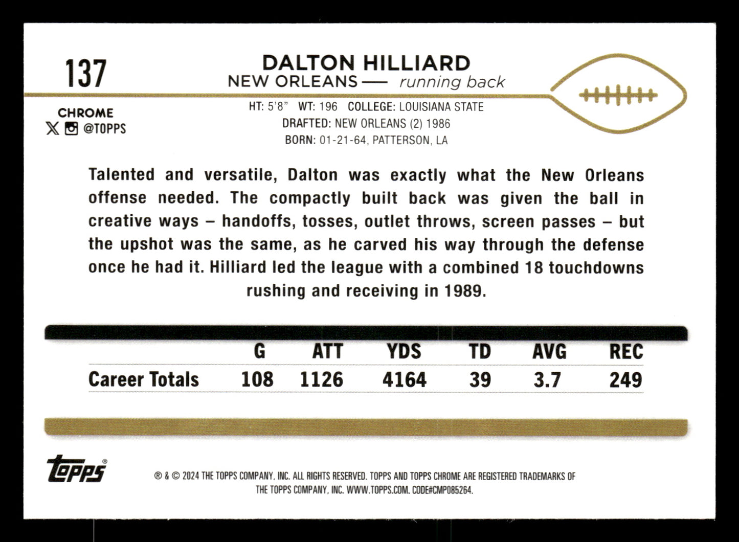 Dalton Hilliard 2024 Topps Chrome Sapphire Edition #137