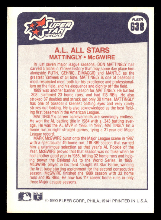 A.L. All-Stars (Don Mattingly / Mark McGwire) 1990 Fleer #638