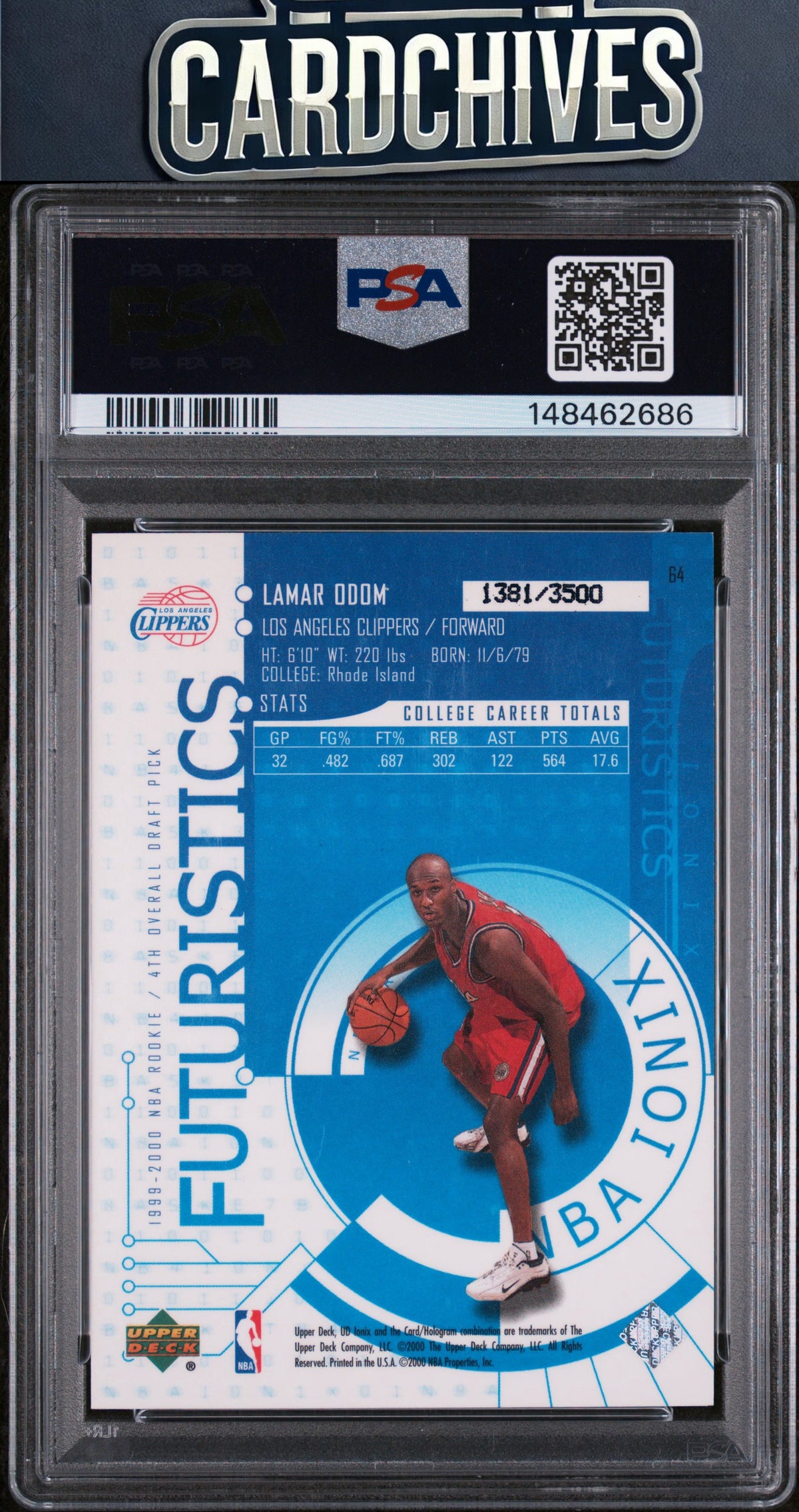 Lamar Odom 1999-00 Upper Deck Ionix #64 #/3500 PSA 8 NM-MT