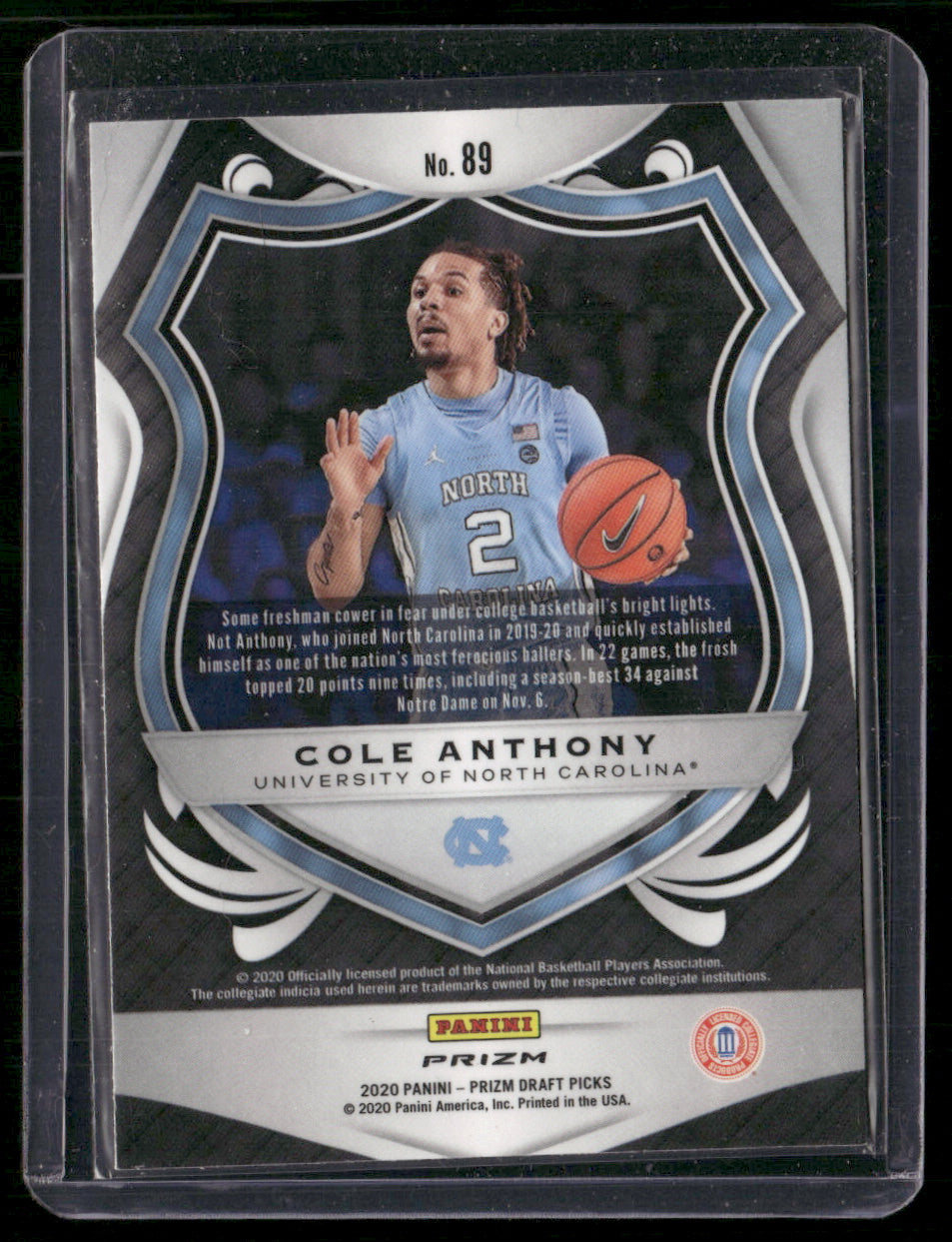 Cole Anthony 2020 Panini Prizm Draft Picks Collegiate #89 Silver