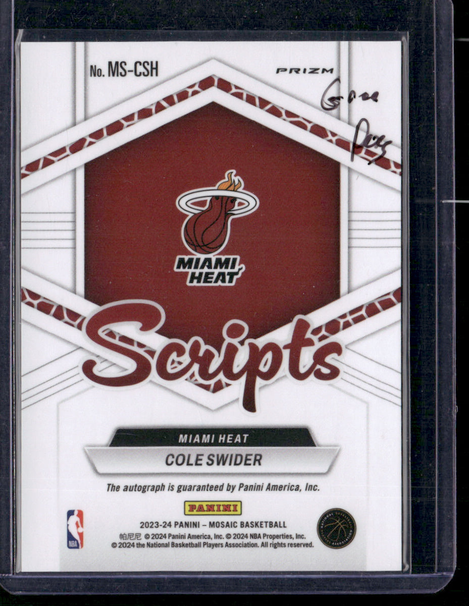Cole Swider 2023-24 Panini Mosaic #MS-CSH Scripts AU