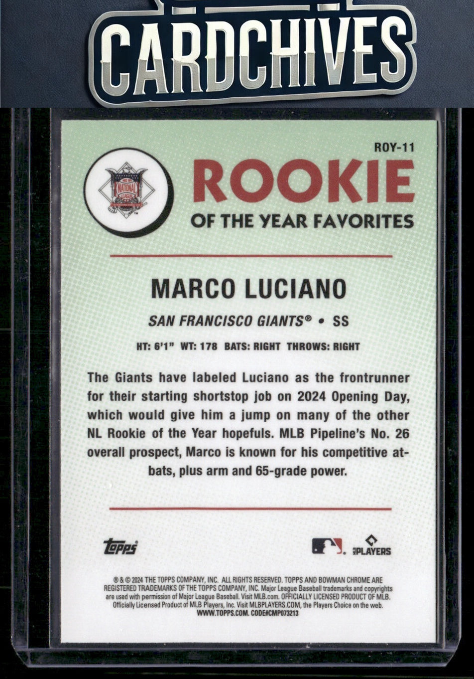 Marco Luciano 2024 Bowman #ROY-11 Rookie of the Year Favorites