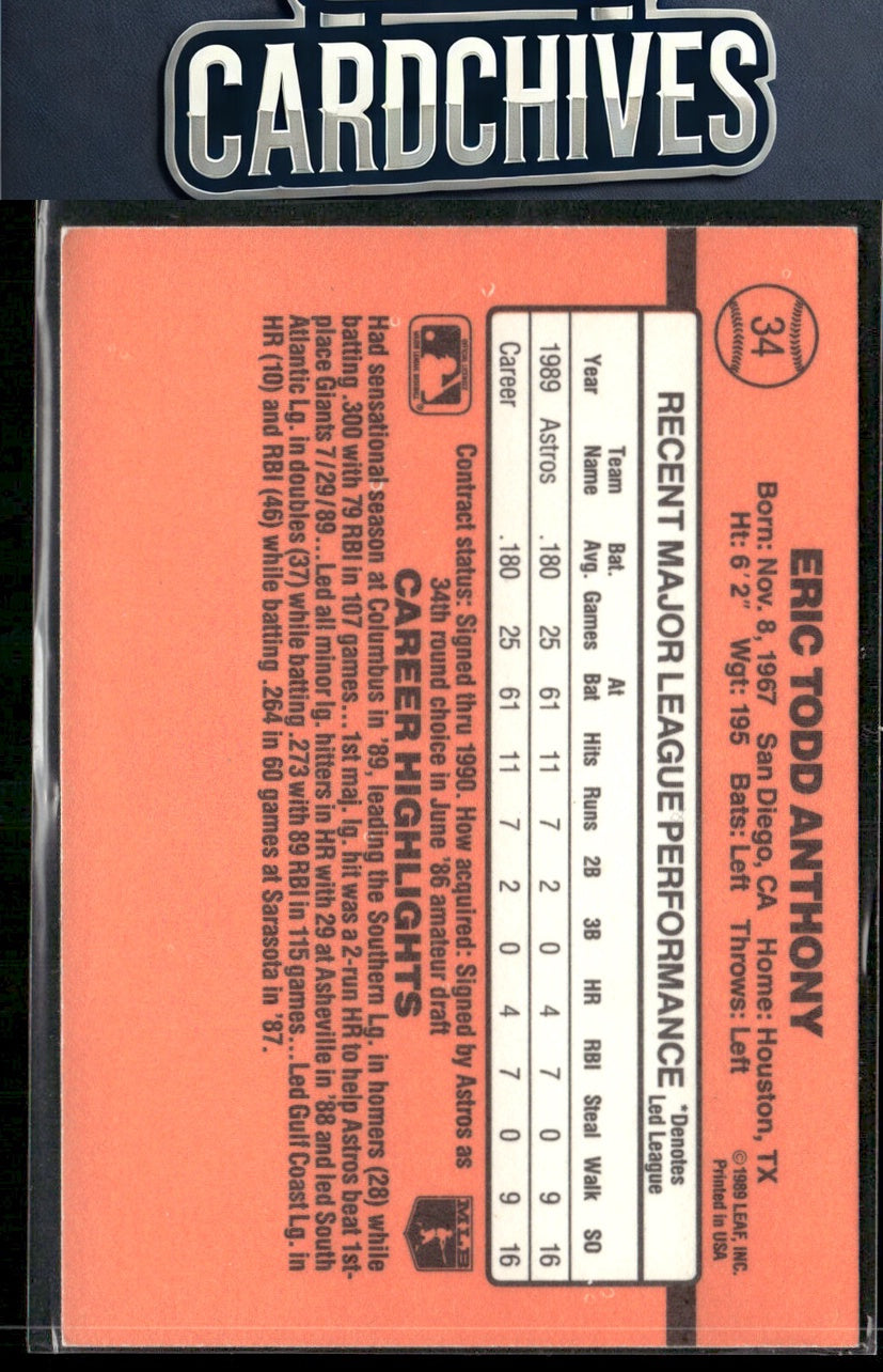 Eric Anthony 1990 Donruss #34b Rookie RC