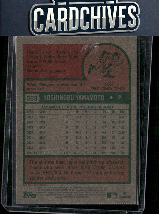 Yoshinobu Yamamoto 2024 Topps Heritage #553 Rookie RC