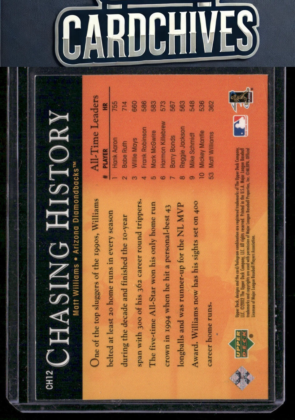 Matt Williams 2002 Upper Deck #CH12 Chasing History