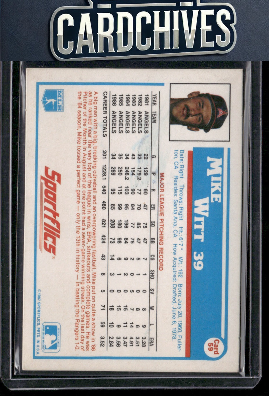 Mike Witt 1987 Sportflics #59