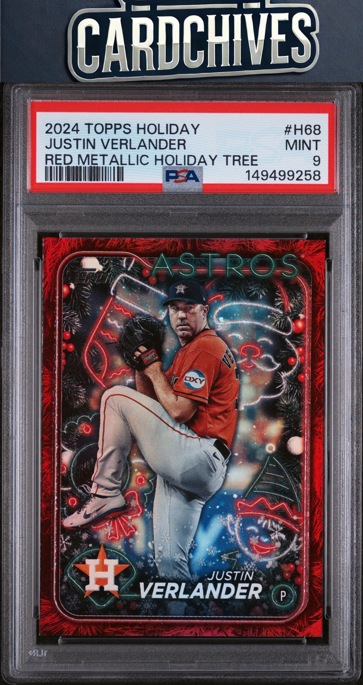 Justin Verlander 2024 Topps Holiday #H68 Tree Red Metallic #/10 PSA 9