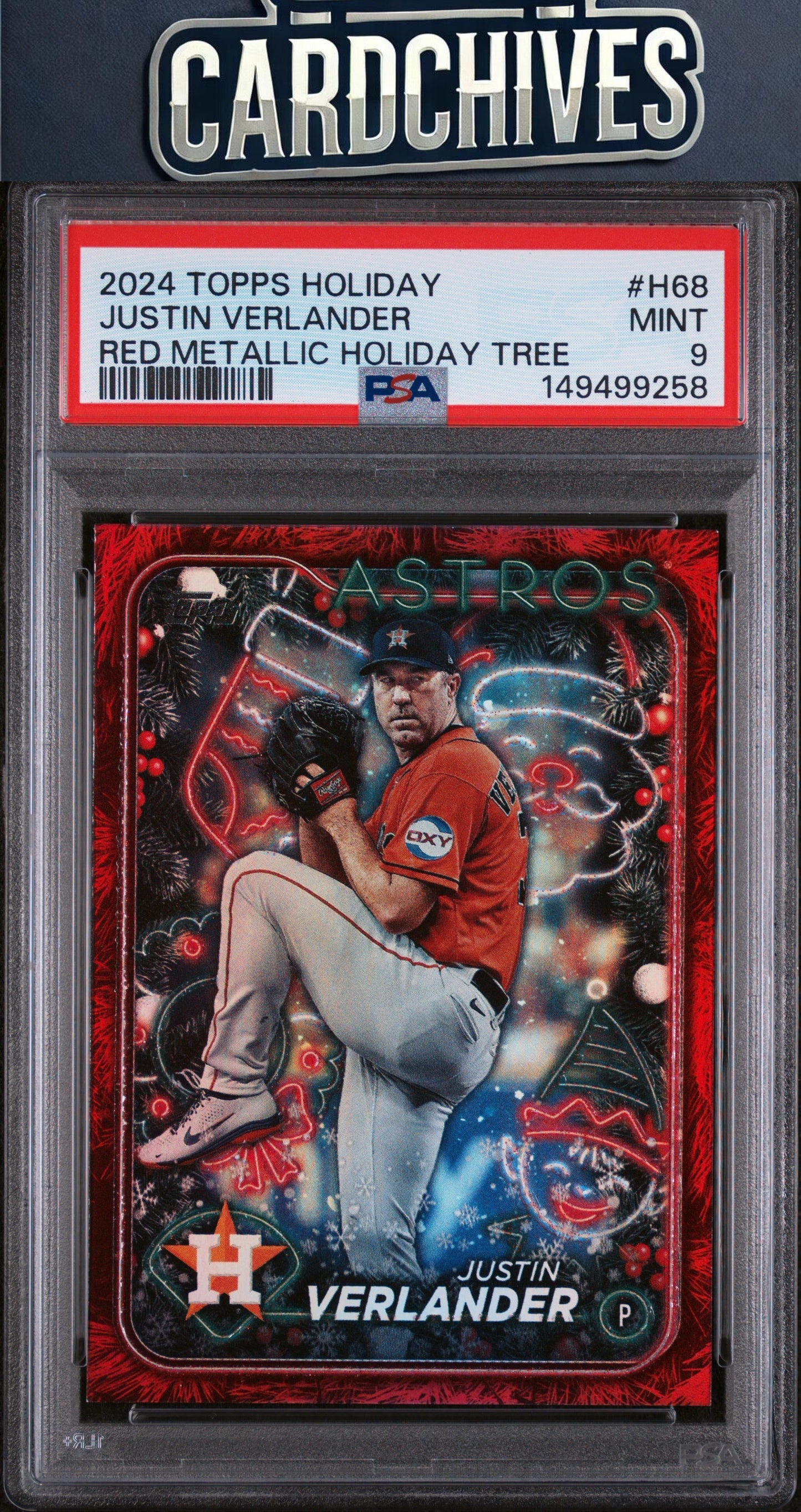 Justin Verlander 2024 Topps Holiday #H68 Tree Red Metallic #/10 PSA 9
